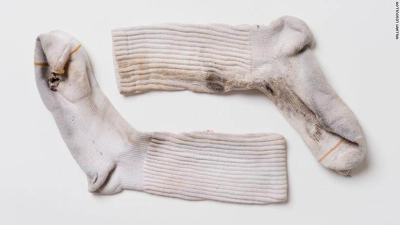 Socks worn by Justin Gauger when he was struck by lightning.